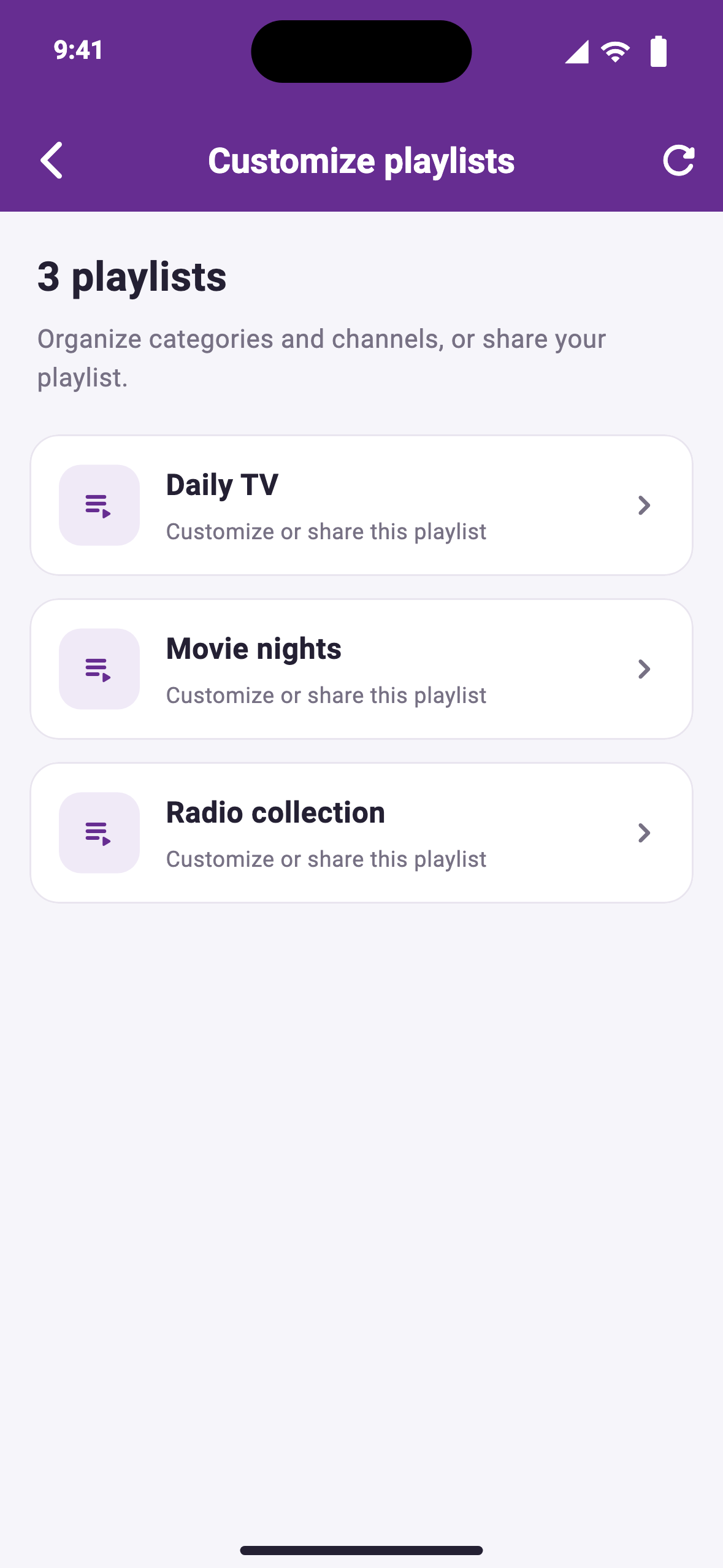 SageIPTV playlist editor showing saved playlists